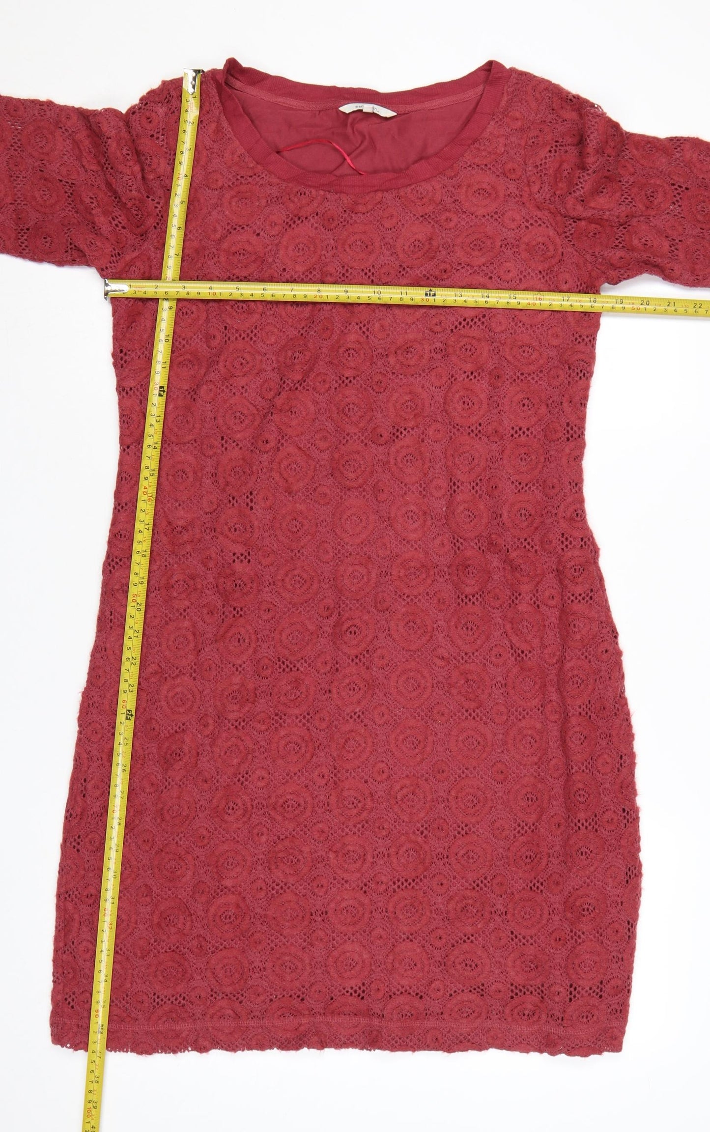 Sandwich Women’s Red Lace Shift Dress L 3/4 Sleeve Knee Length