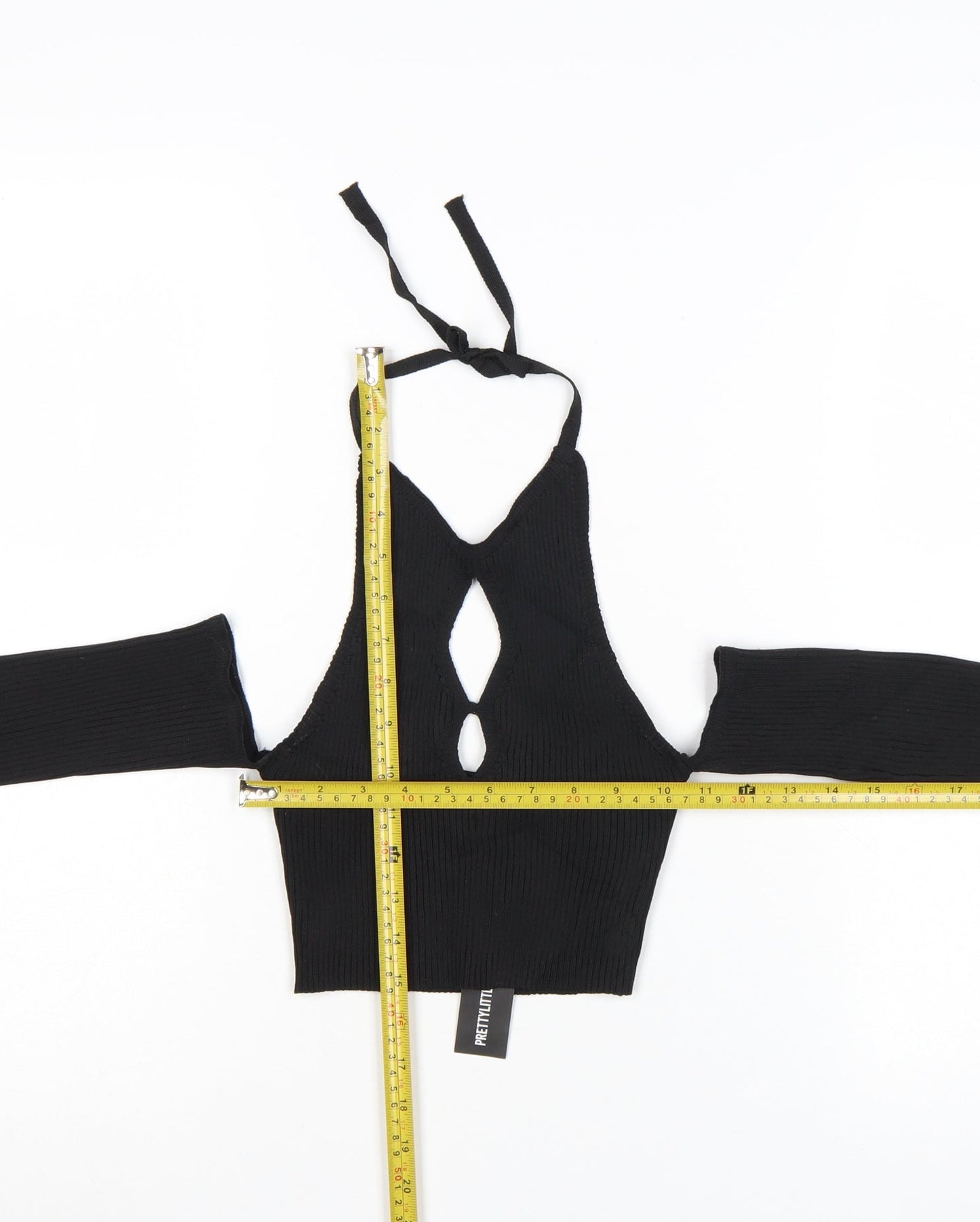 PrettyLittleThing Women's Black Halter Cut-Out Cropped Long Sleeve Top Size S