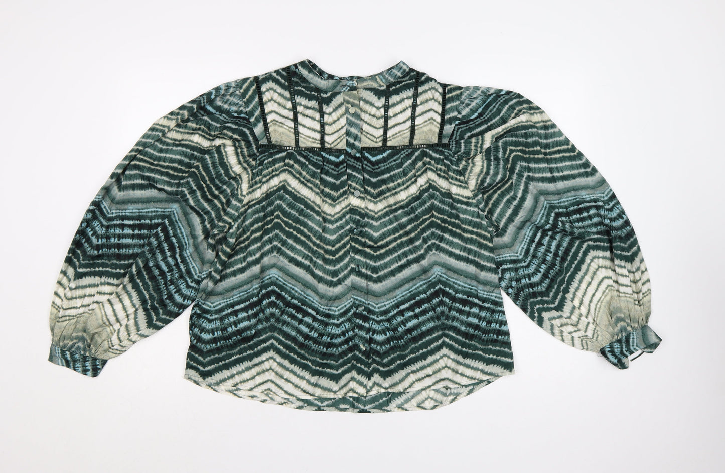 Marks and Spencer Per Una Green Geometric Long Sleeve Tunic Blouse Women’s Size 12