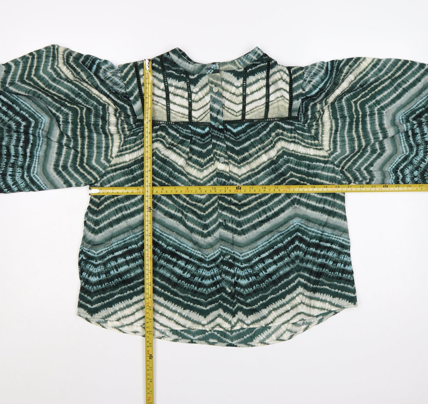 Marks and Spencer Per Una Green Geometric Long Sleeve Tunic Blouse Women’s Size 12
