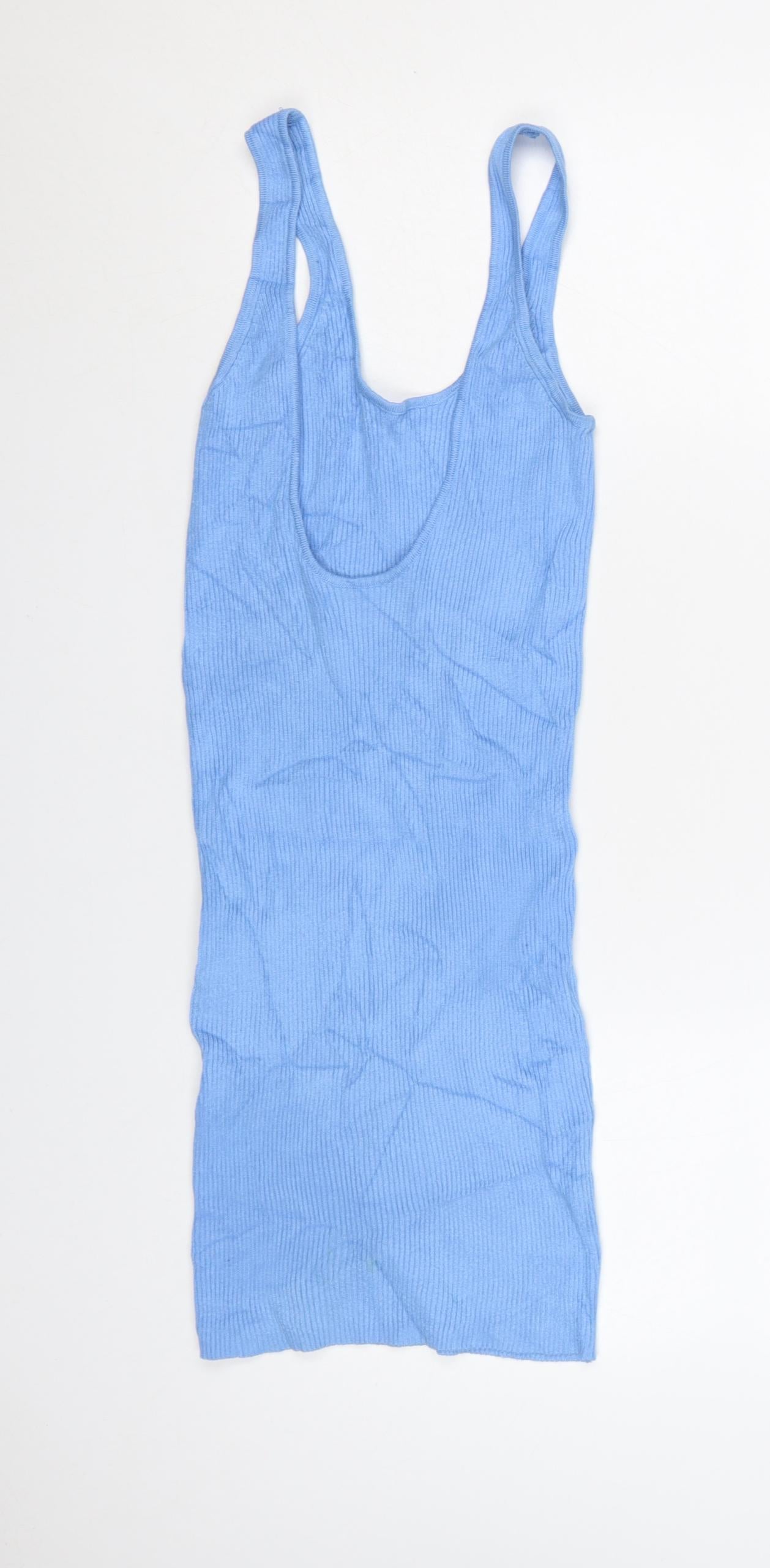 Bershka Women Blue Sleeveless Mini Slip Dress Size S