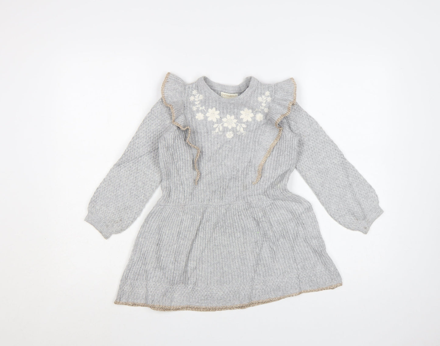 Cynthia Rowley Girls Grey Knit Ruffle A-Line Dress 2-3 Years