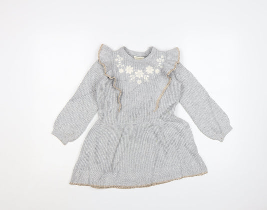 Cynthia Rowley Girls Grey Knit Ruffle A-Line Dress 2-3 Years
