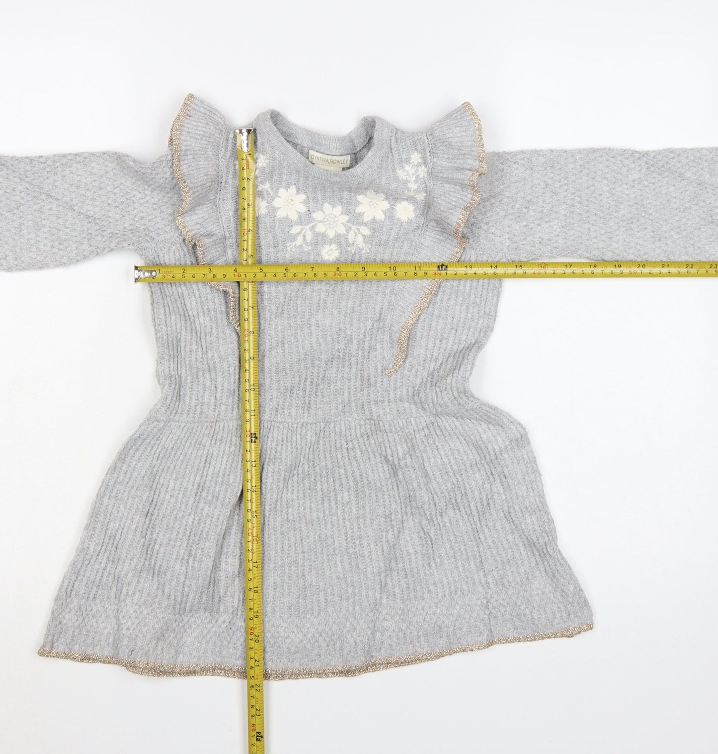 Cynthia Rowley Girls Grey Knit Ruffle A-Line Dress 2-3 Years