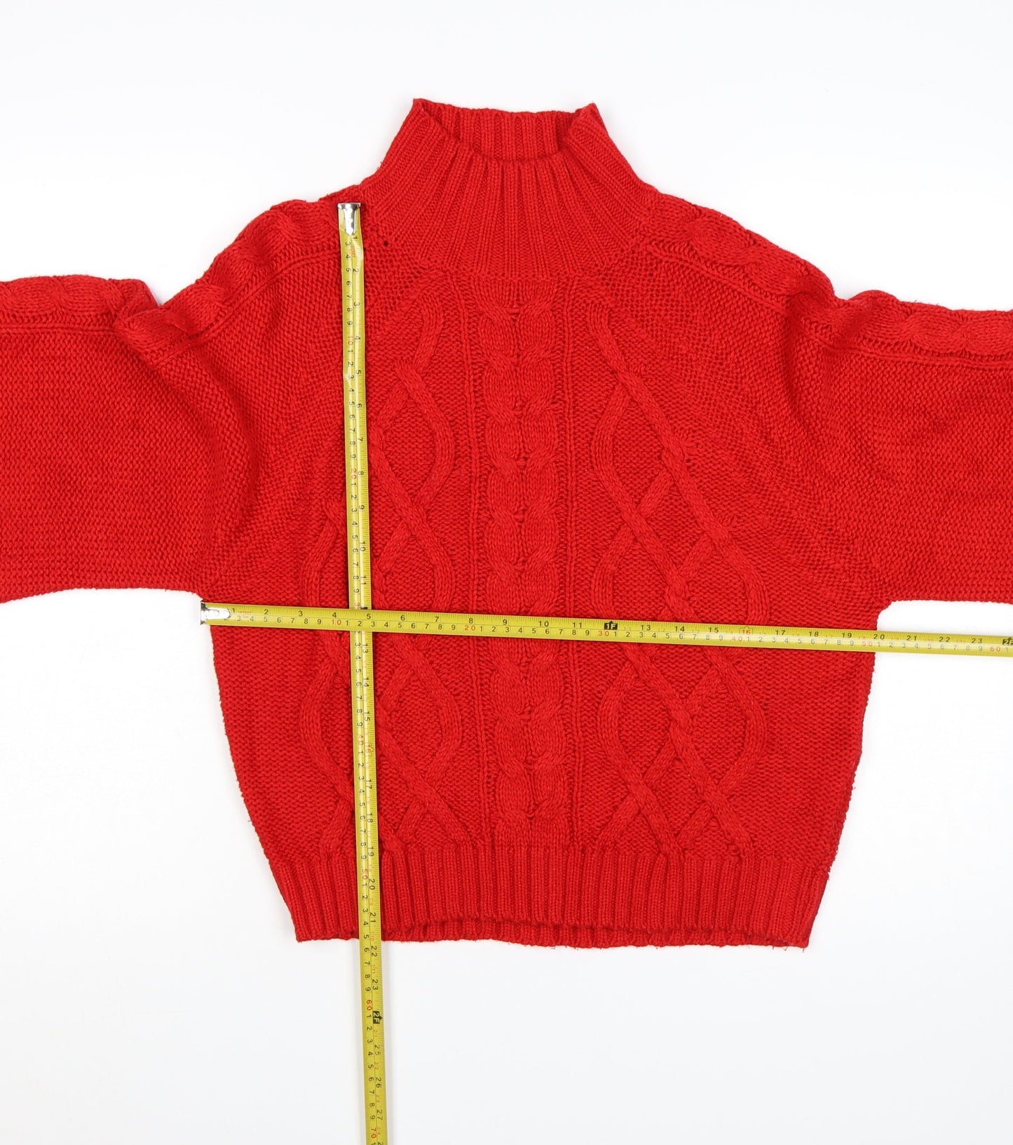 Brave Soul Women's Red Cable Knit High Neck Jumper Size S