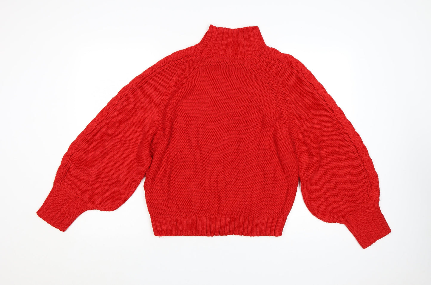 Brave Soul Women's Red Cable Knit High Neck Jumper Size S