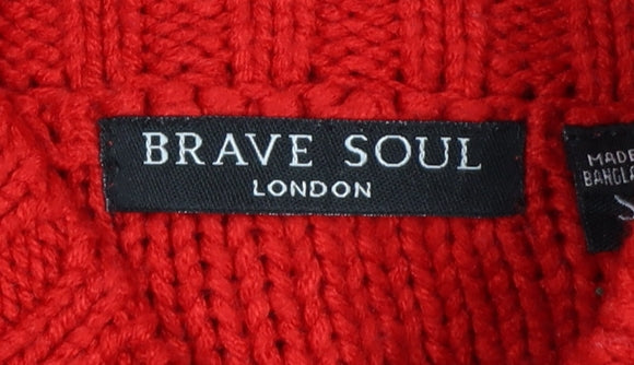 Brave Soul Women's Red Cable Knit High Neck Jumper Size S