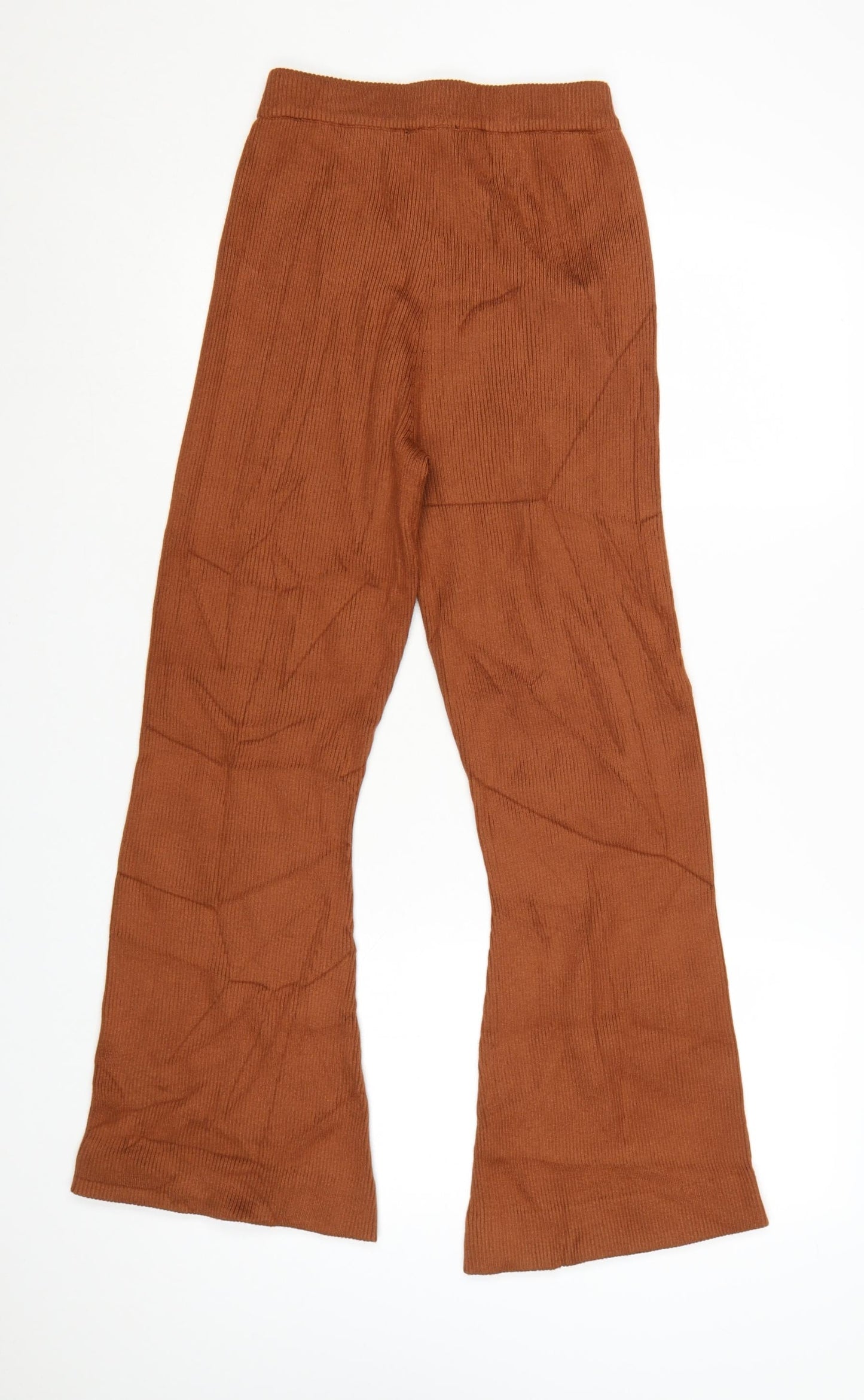 Jaspal Women Brown Ribbed Flared Trousers Size S Viscose Blend