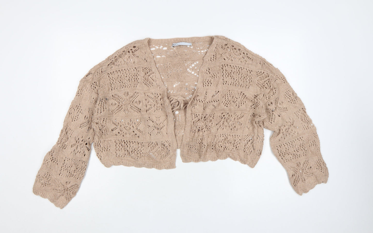 ONLY Women Beige Open Knit Crochet Cardigan M Relaxed Boho Style