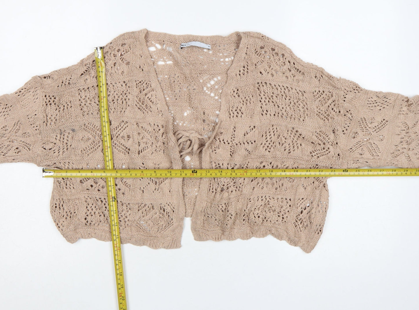 ONLY Women Beige Open Knit Crochet Cardigan M Relaxed Boho Style