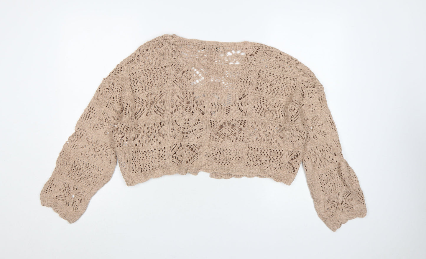 ONLY Women Beige Open Knit Crochet Cardigan M Relaxed Boho Style