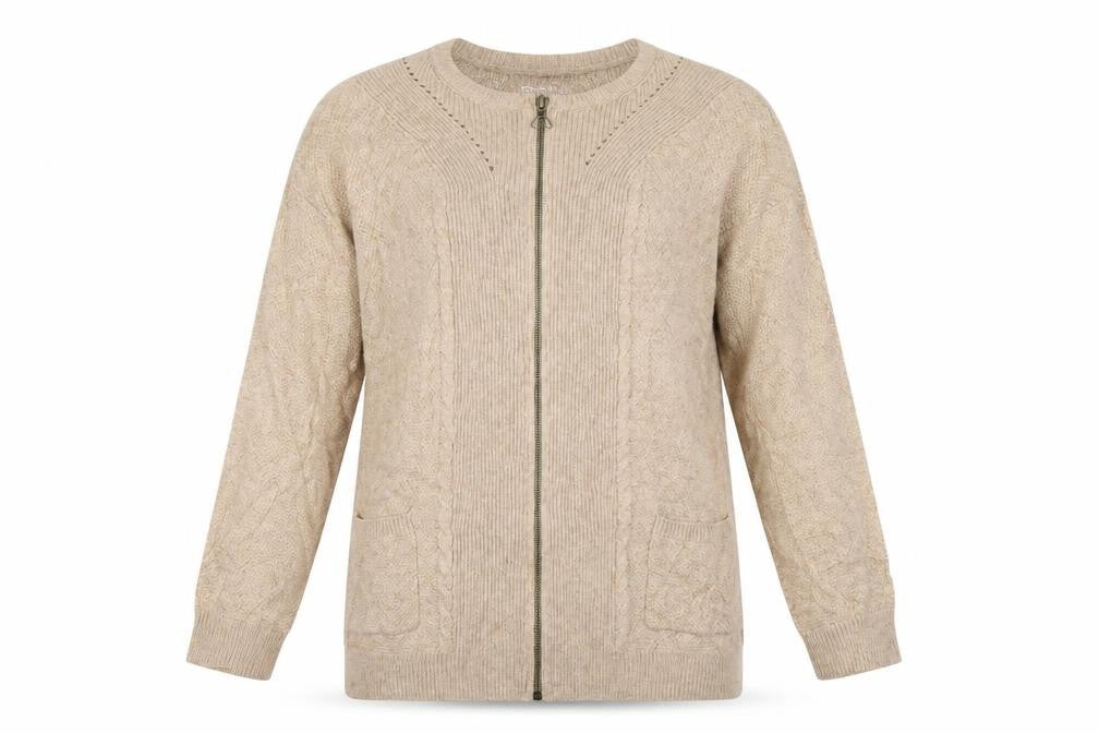 Marks & Spencer Womens Beige Full Zip Knit Cotton Blend Jumper Size 8