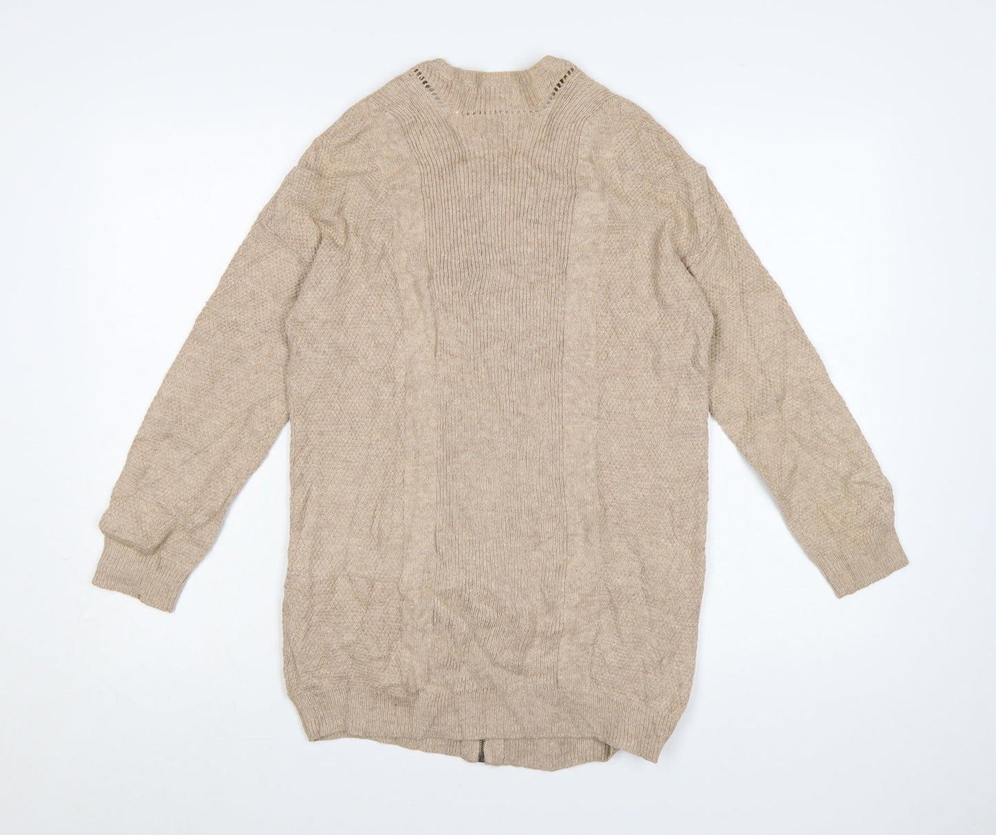 Marks and Spencer Womens Beige Full Zip Knit Cotton Blend Jumper Size 8