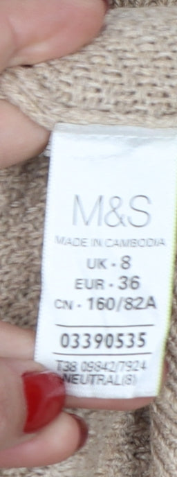 Marks and Spencer Womens Beige Full Zip Knit Cotton Blend Jumper Size 8