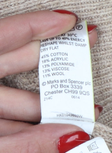 Marks and Spencer Womens Beige Full Zip Knit Cotton Blend Jumper Size 8