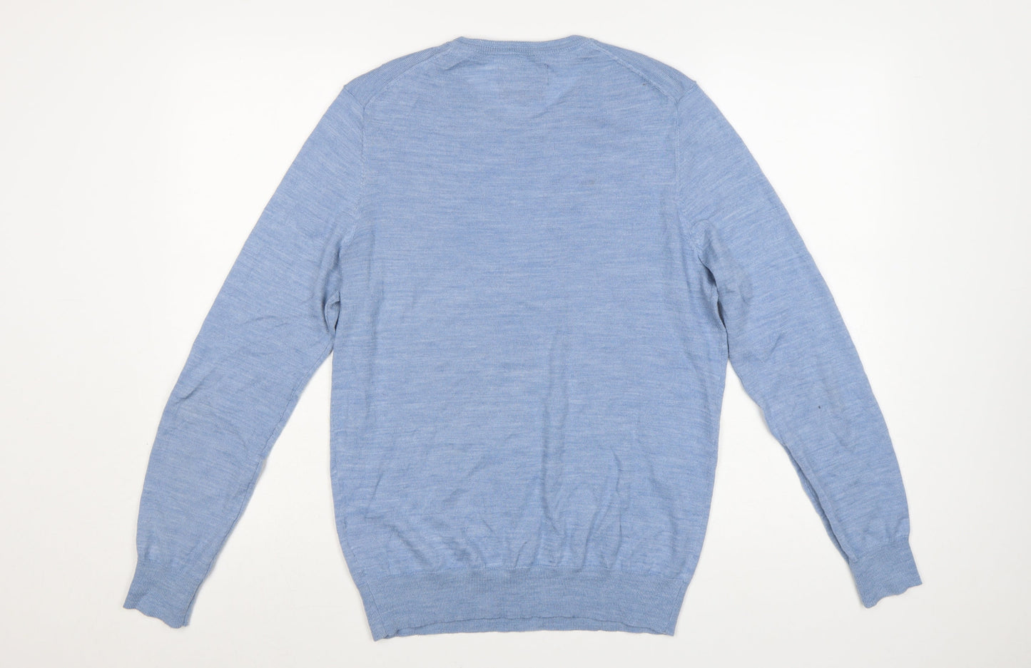 Savile Row Company Mens Blue Merino Blend Crew Neck Jumper M