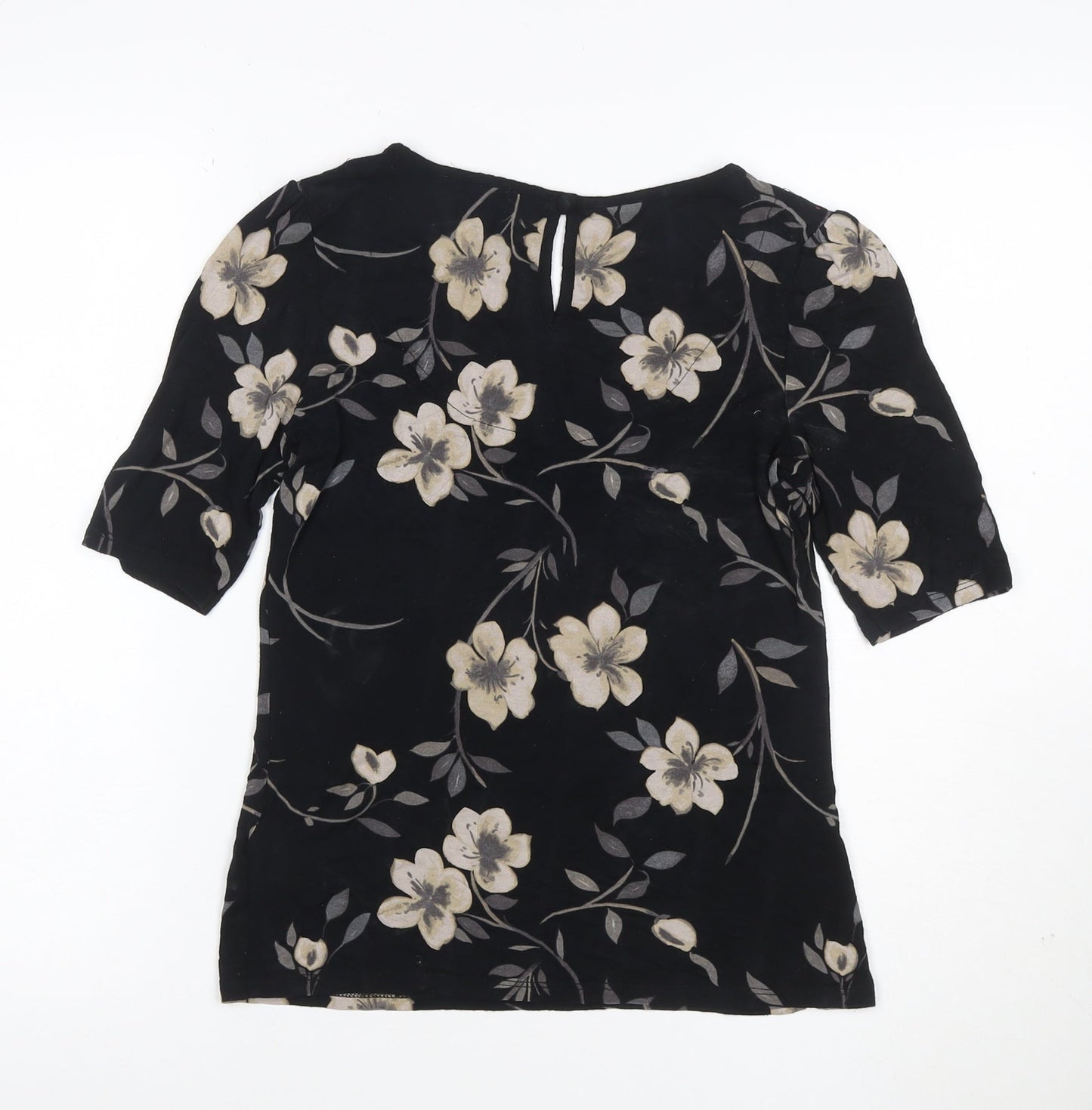 Next Women's Black Floral Short Sleeve Blouse Size 8