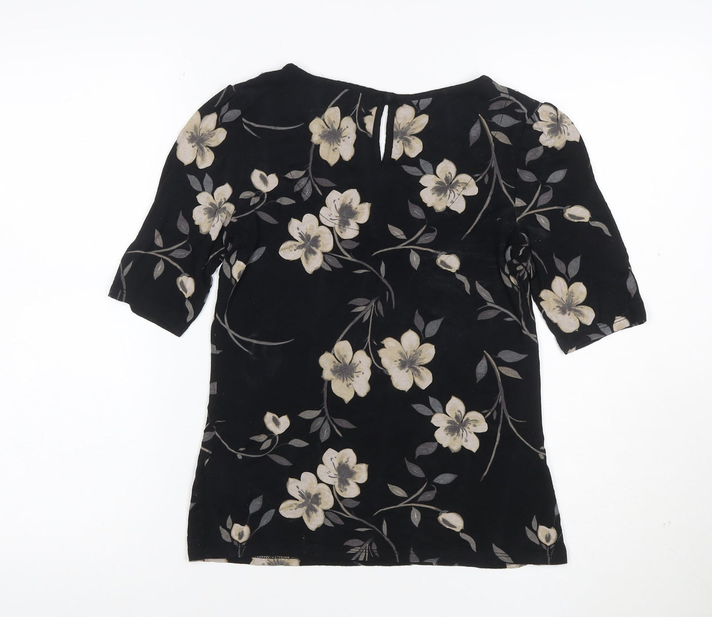 Next Women's Black Floral Short Sleeve Blouse Size 8