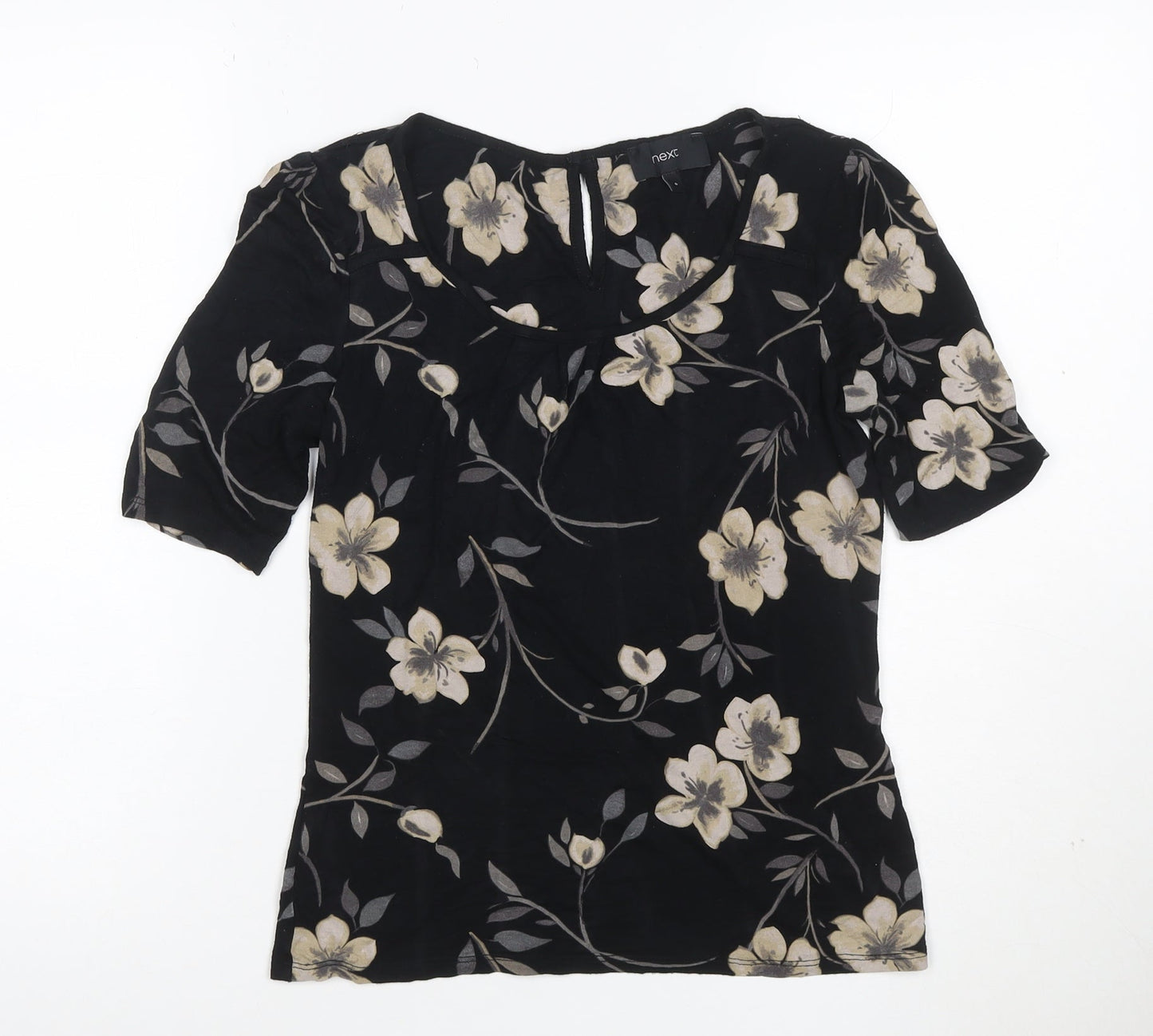 Next Women's Black Floral Short Sleeve Blouse Size 8