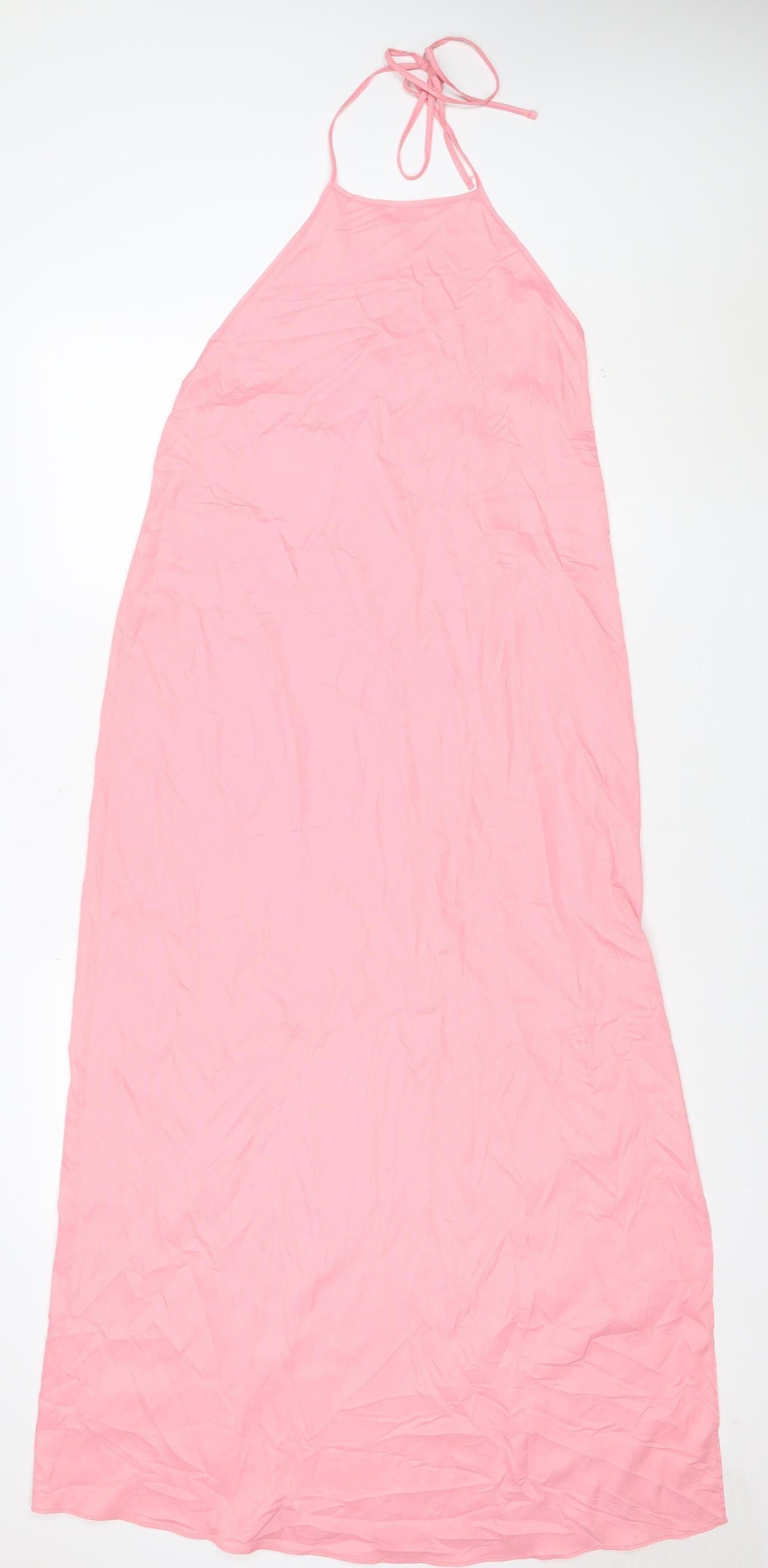 Zara Women’s Pink Halter Neck Long Satin Slip Dress M
