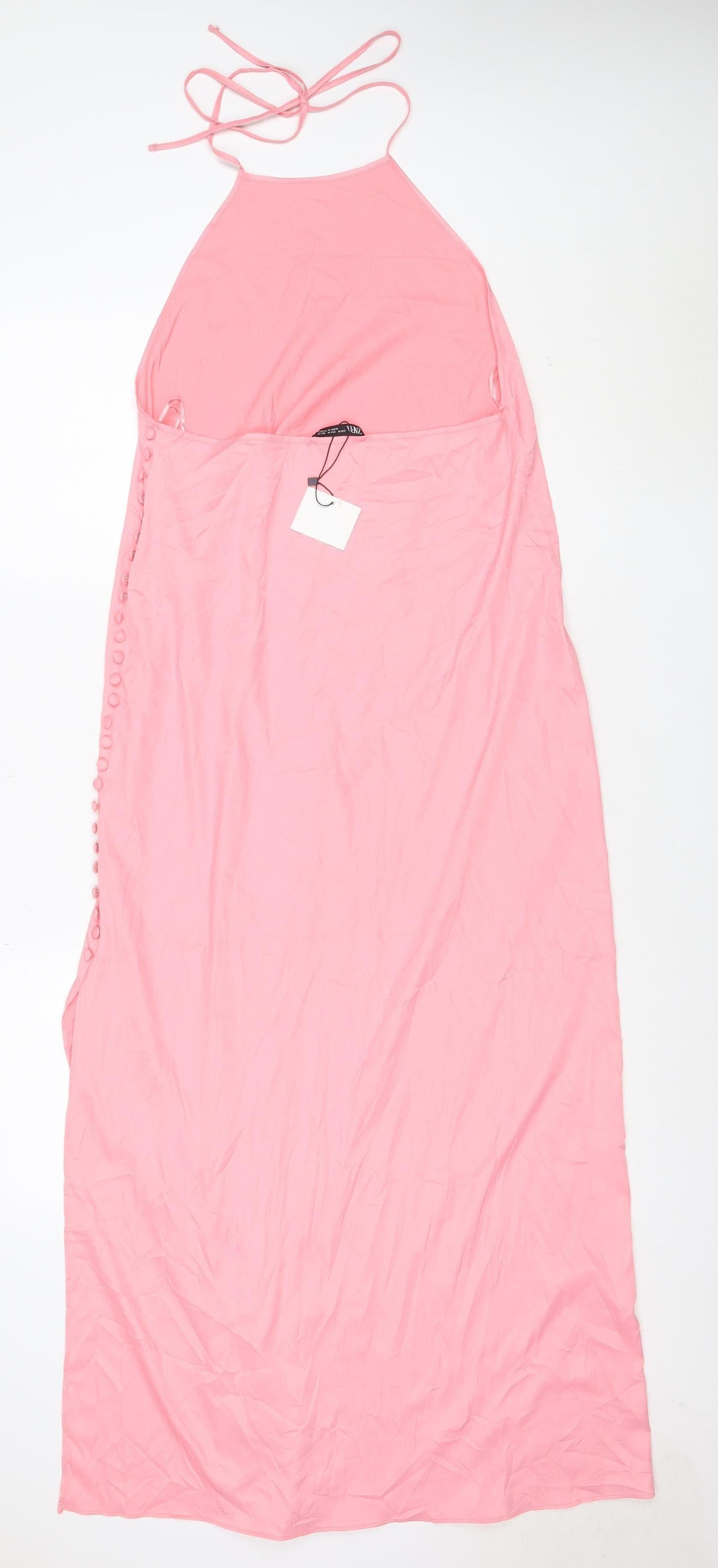 Zara Women’s Pink Halter Neck Long Satin Slip Dress M