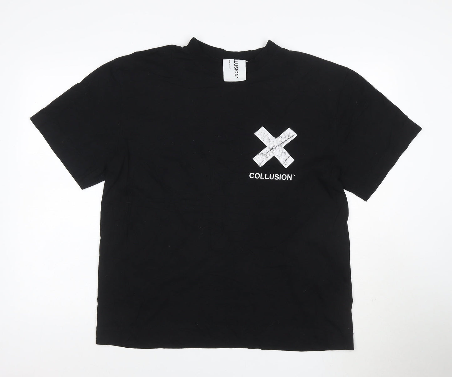 Collusion Women's Black XS Relaxed Fit Short Sleeve Cotton T-Shirt