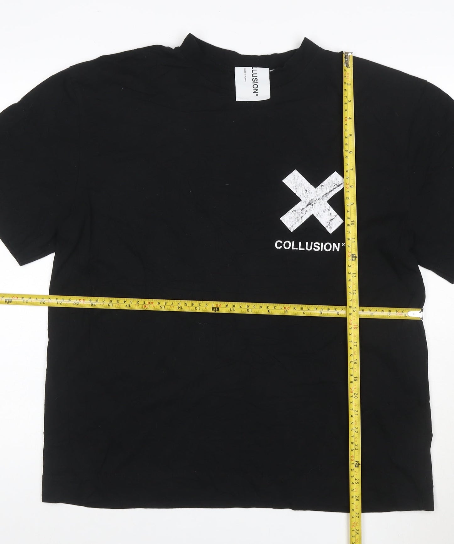 Collusion Women's Black XS Relaxed Fit Short Sleeve Cotton T-Shirt