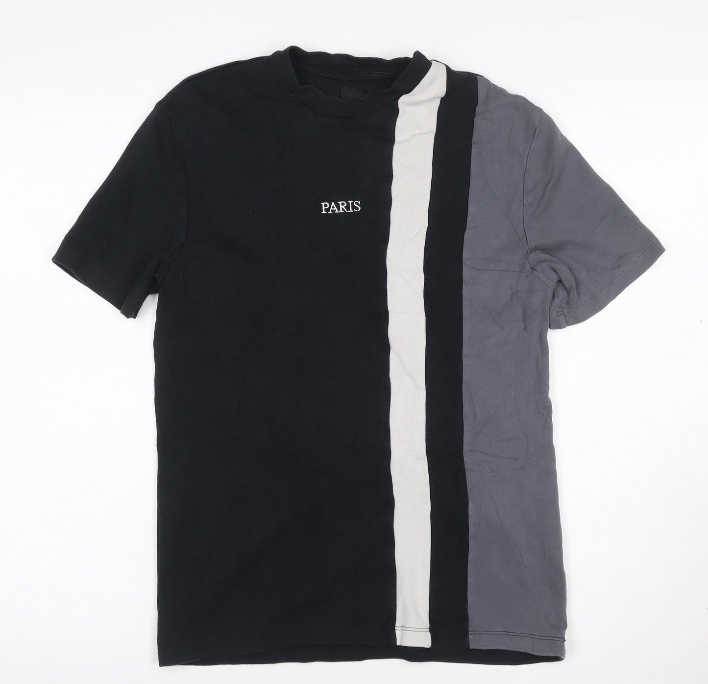 River Island Mens Black Colourblock Paris T-Shirt Size S
