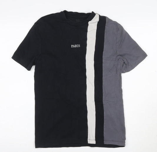 River Island Mens Black Colourblock Paris T-Shirt Size S