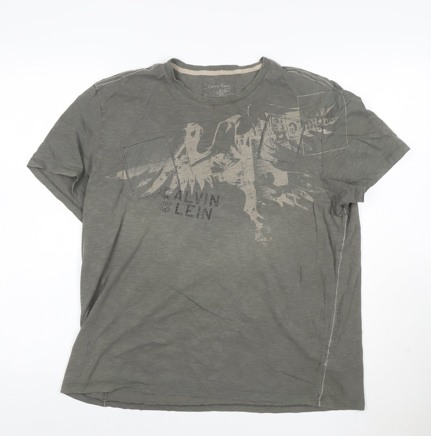 Calvin Klein Men's Grey Graphic Short Sleeve Cotton T-Shirt Size L