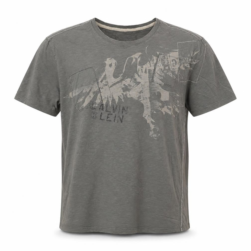 Calvin Klein Men's Grey Graphic Short Sleeve Cotton T-Shirt Size L