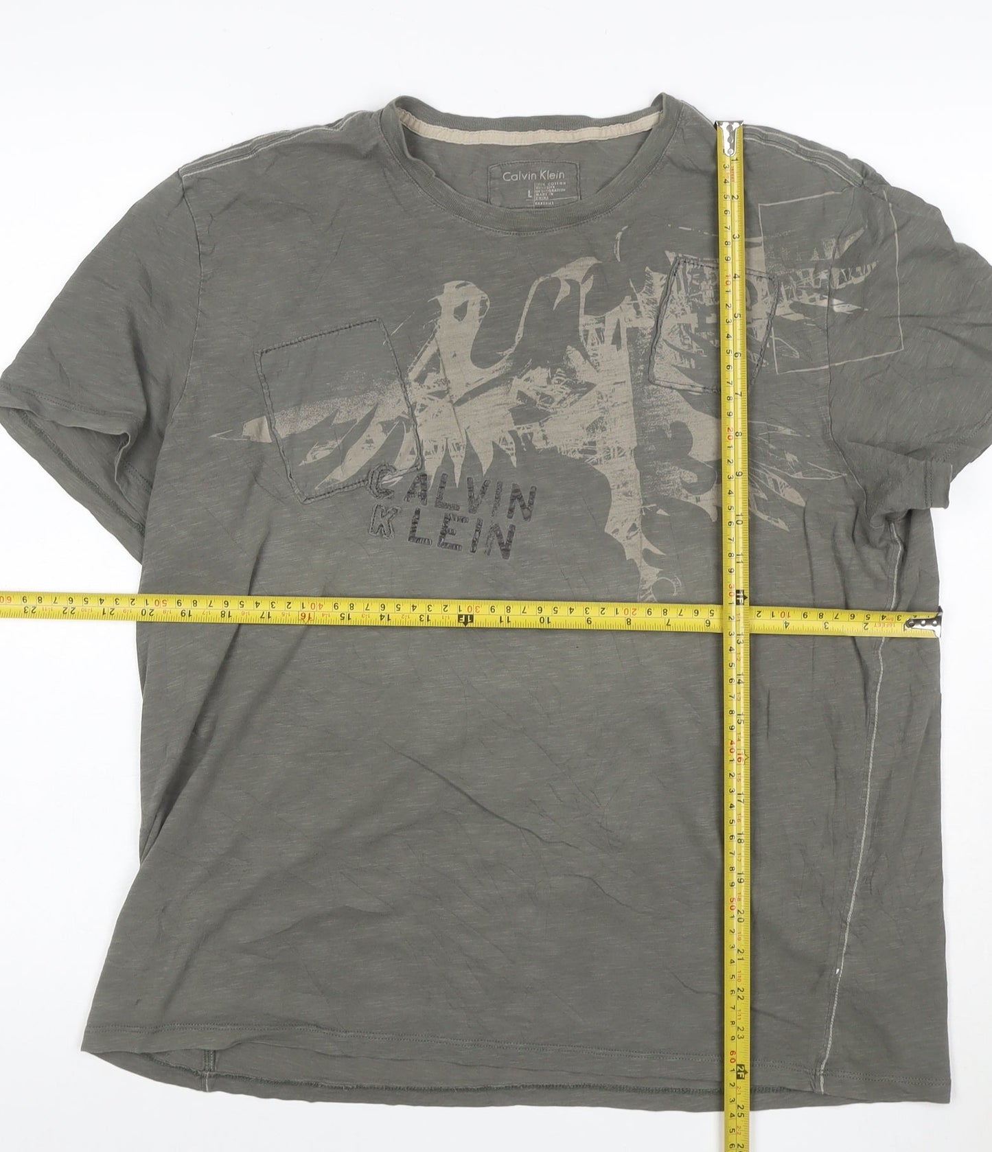 Calvin Klein Men's Grey Graphic Short Sleeve Cotton T-Shirt Size L