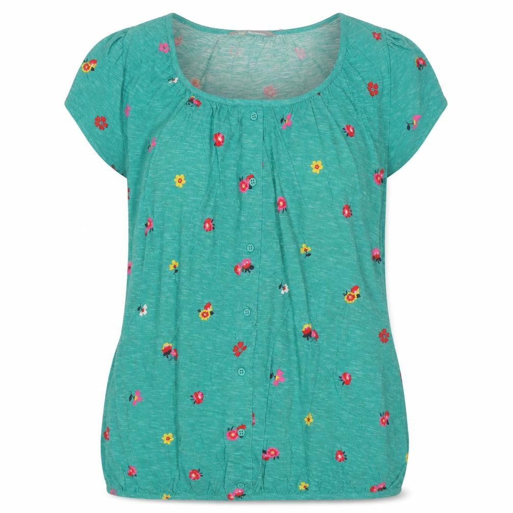 Marks & Spencer Womens Green Floral Button-Up Cotton Top UK 12
