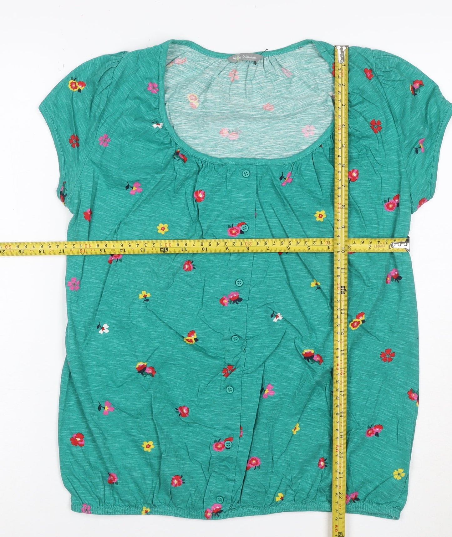 Marks and Spencer Womens Green Floral Button-Up Cotton Top UK 12