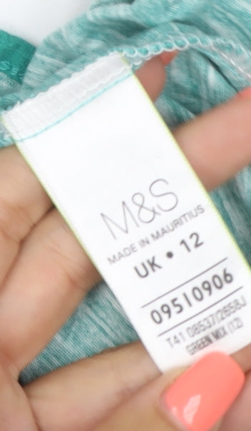 Marks and Spencer Womens Green Floral Button-Up Cotton Top UK 12