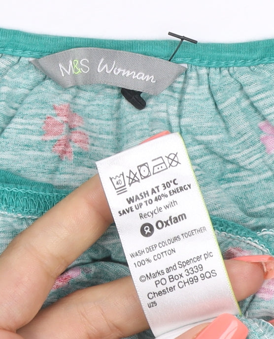 Marks and Spencer Womens Green Floral Button-Up Cotton Top UK 12