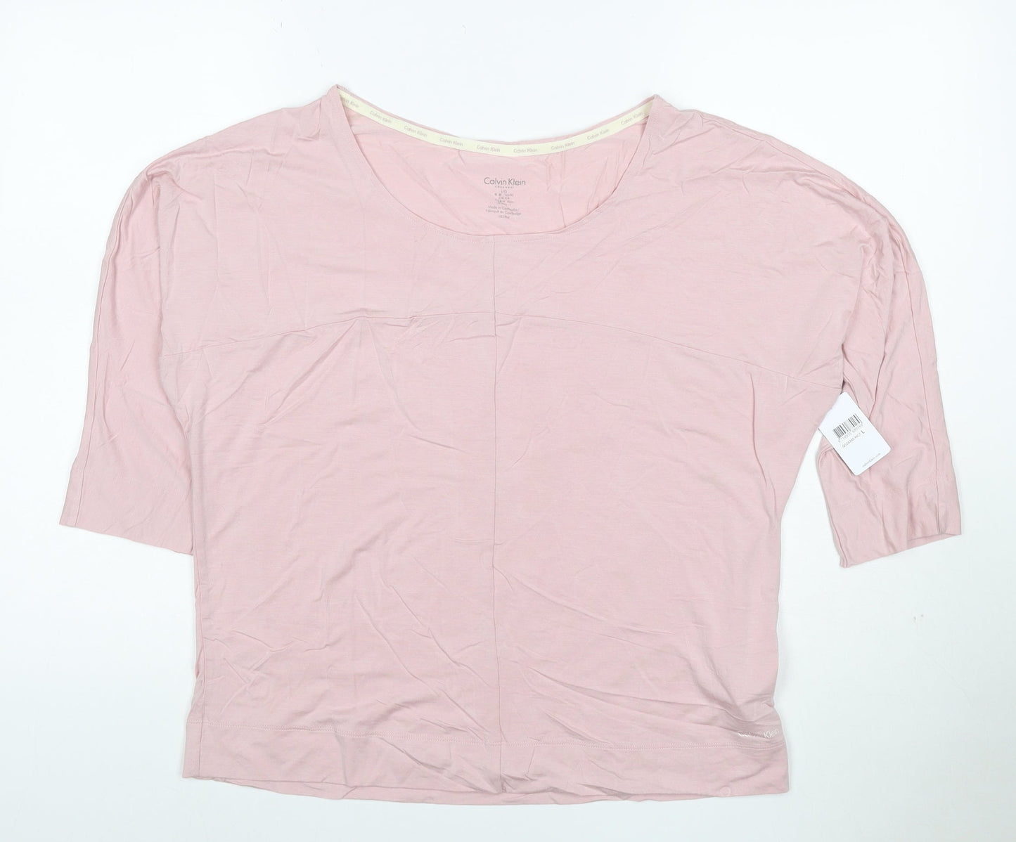 Calvin Klein Women Pink Relaxed 3/4 Sleeve Modal T-Shirt L