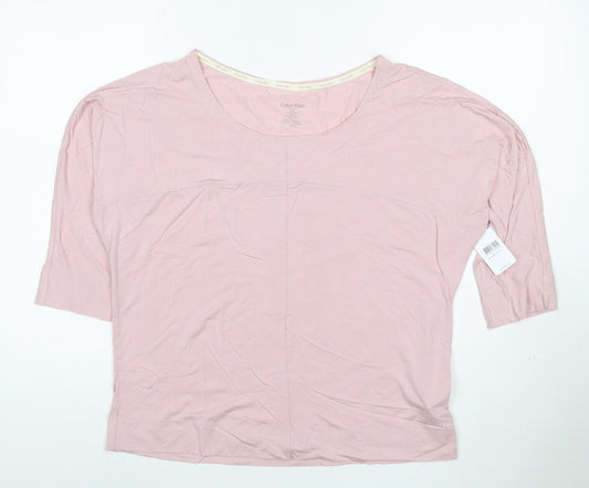 Calvin Klein Women Pink Relaxed 3/4 Sleeve Modal T-Shirt L