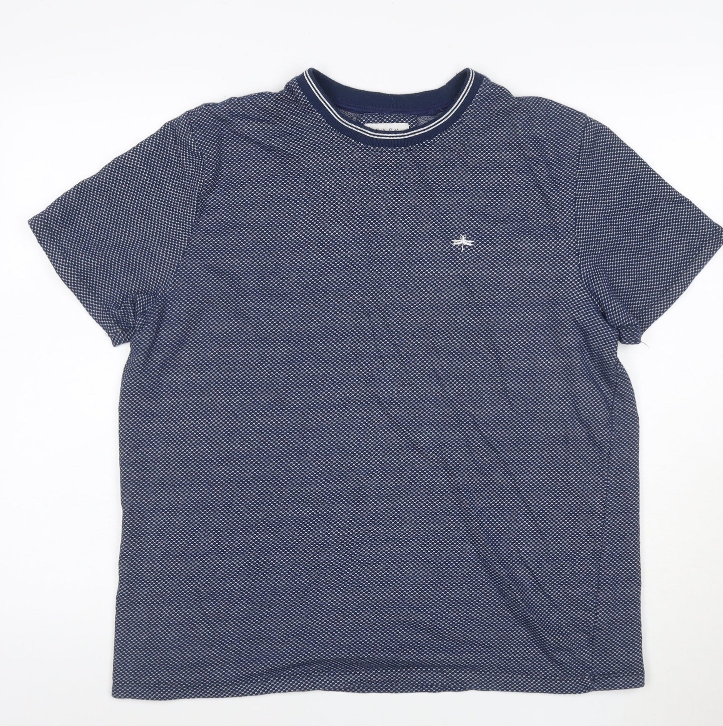 EASY Men’s Blue Geometric Cotton Blend Crew Neck Short Sleeve T-Shirt XL
