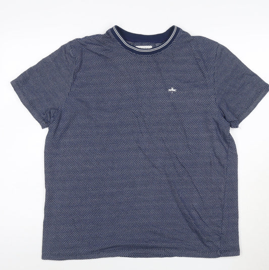 EASY Men’s Blue Geometric Cotton Blend Crew Neck Short Sleeve T-Shirt XL