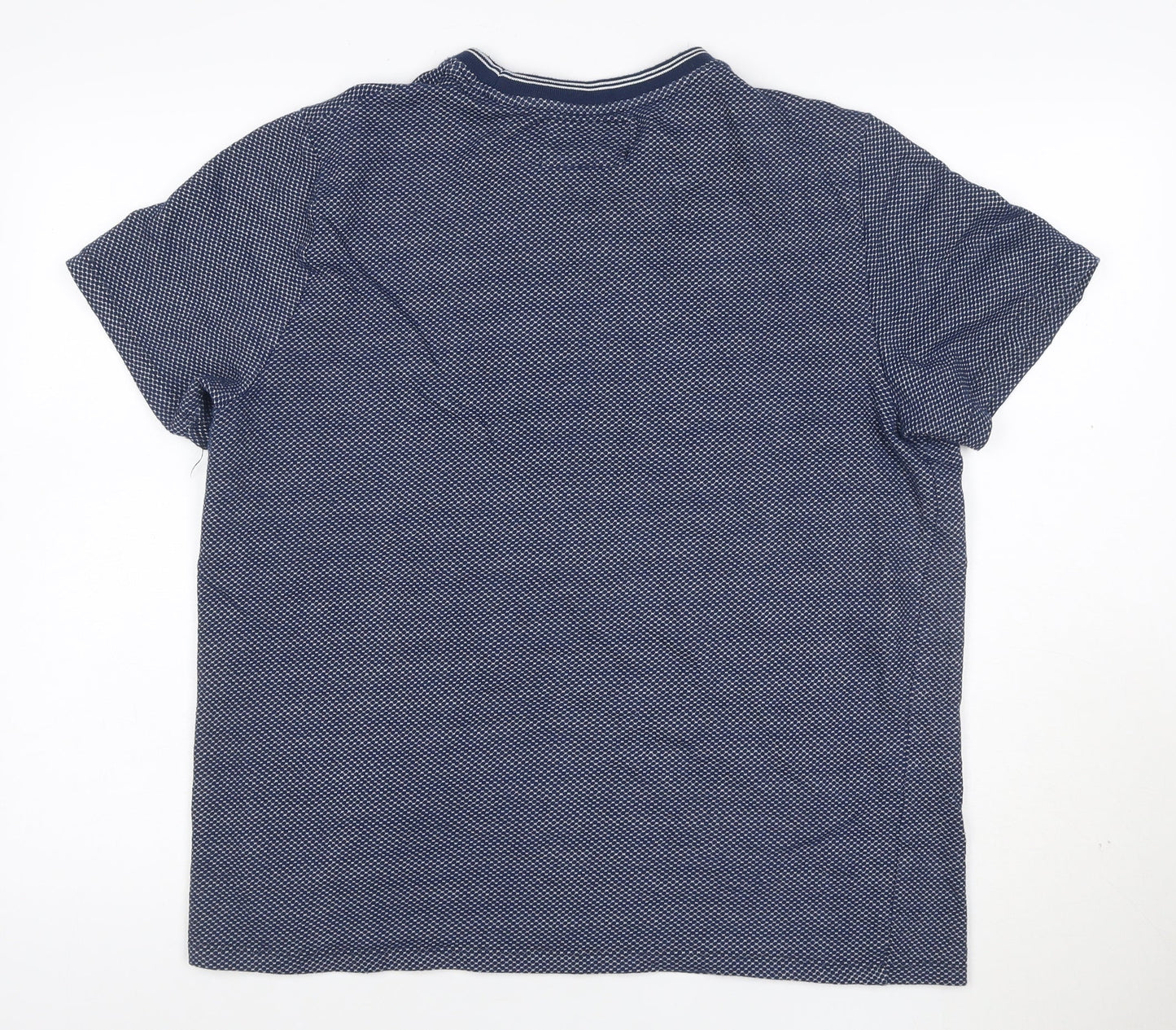 EASY Men’s Blue Geometric Cotton Blend Crew Neck Short Sleeve T-Shirt XL