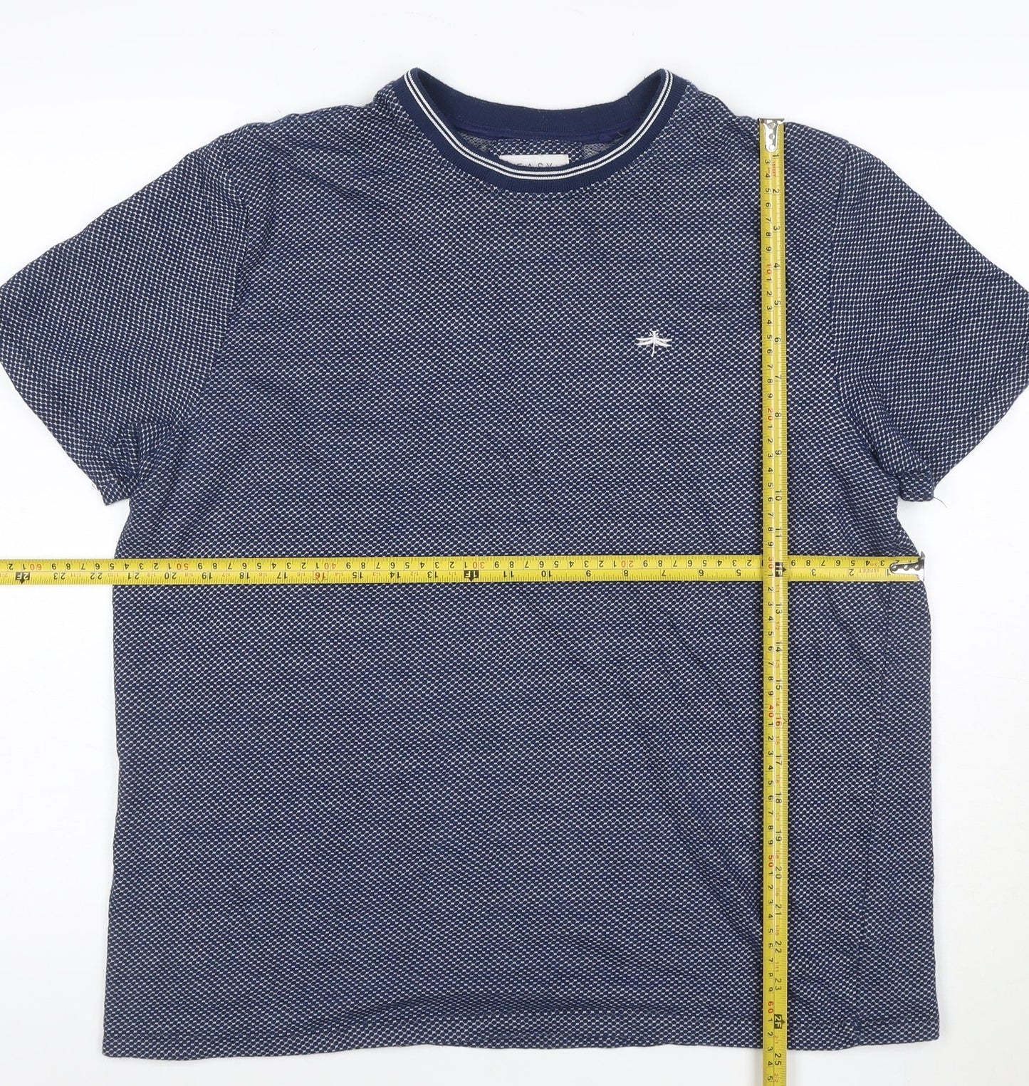 EASY Men’s Blue Geometric Cotton Blend Crew Neck Short Sleeve T-Shirt XL