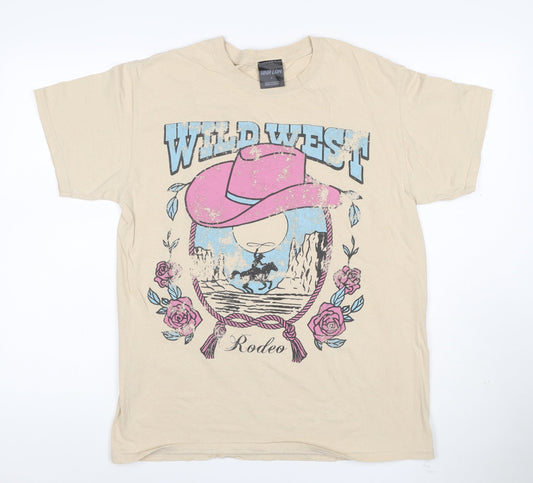 HNR LDN Men Beige Wild West Rodeo Graphic Cotton T-Shirt Size S