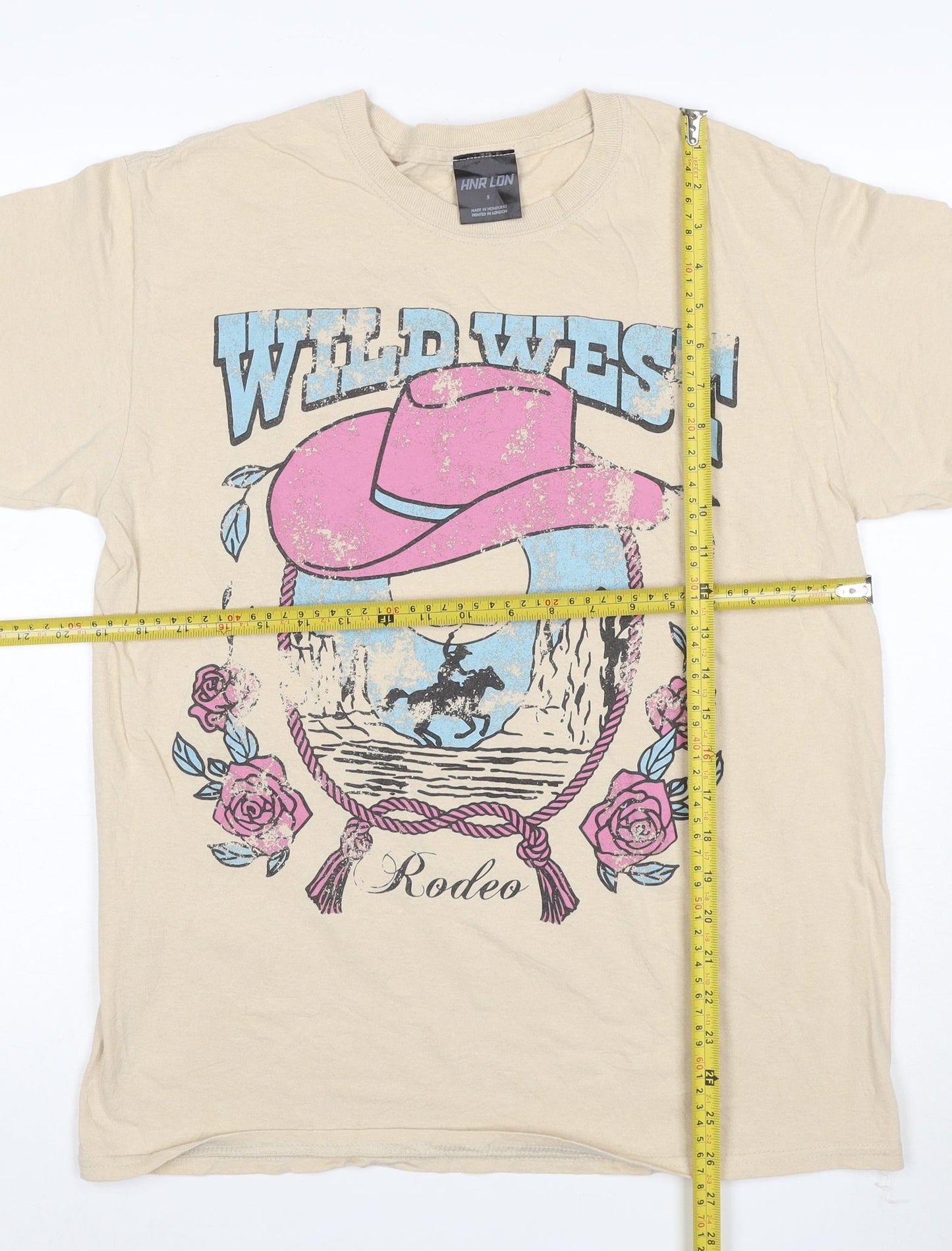 HNR LDN Men Beige Wild West Rodeo Graphic Cotton T-Shirt Size S
