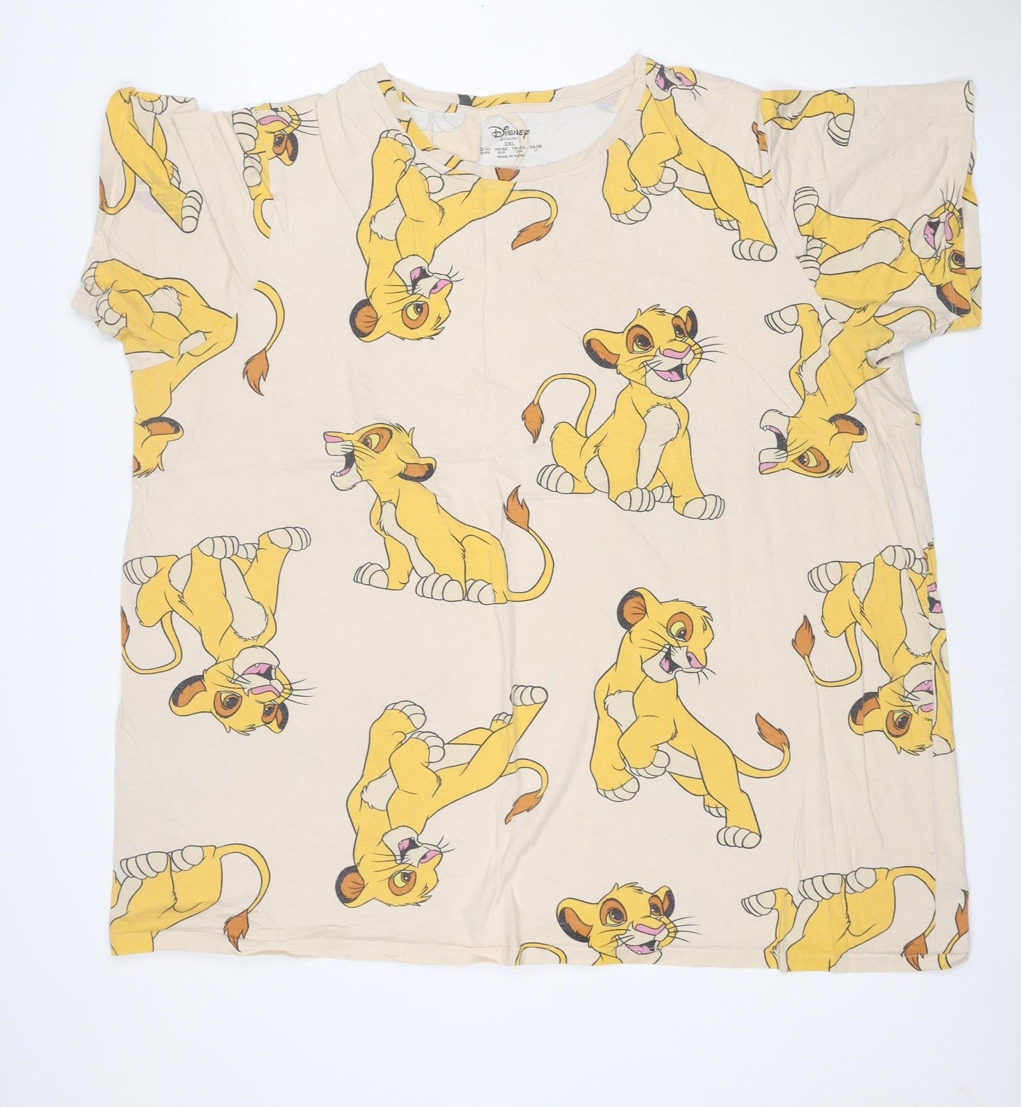 Disney Women Beige Simba Print T-Shirt 2XL Cotton Relaxed Fit
