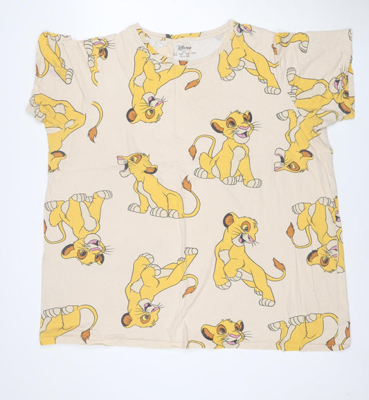 Disney Women Beige Simba Print T-Shirt 2XL Cotton Relaxed Fit