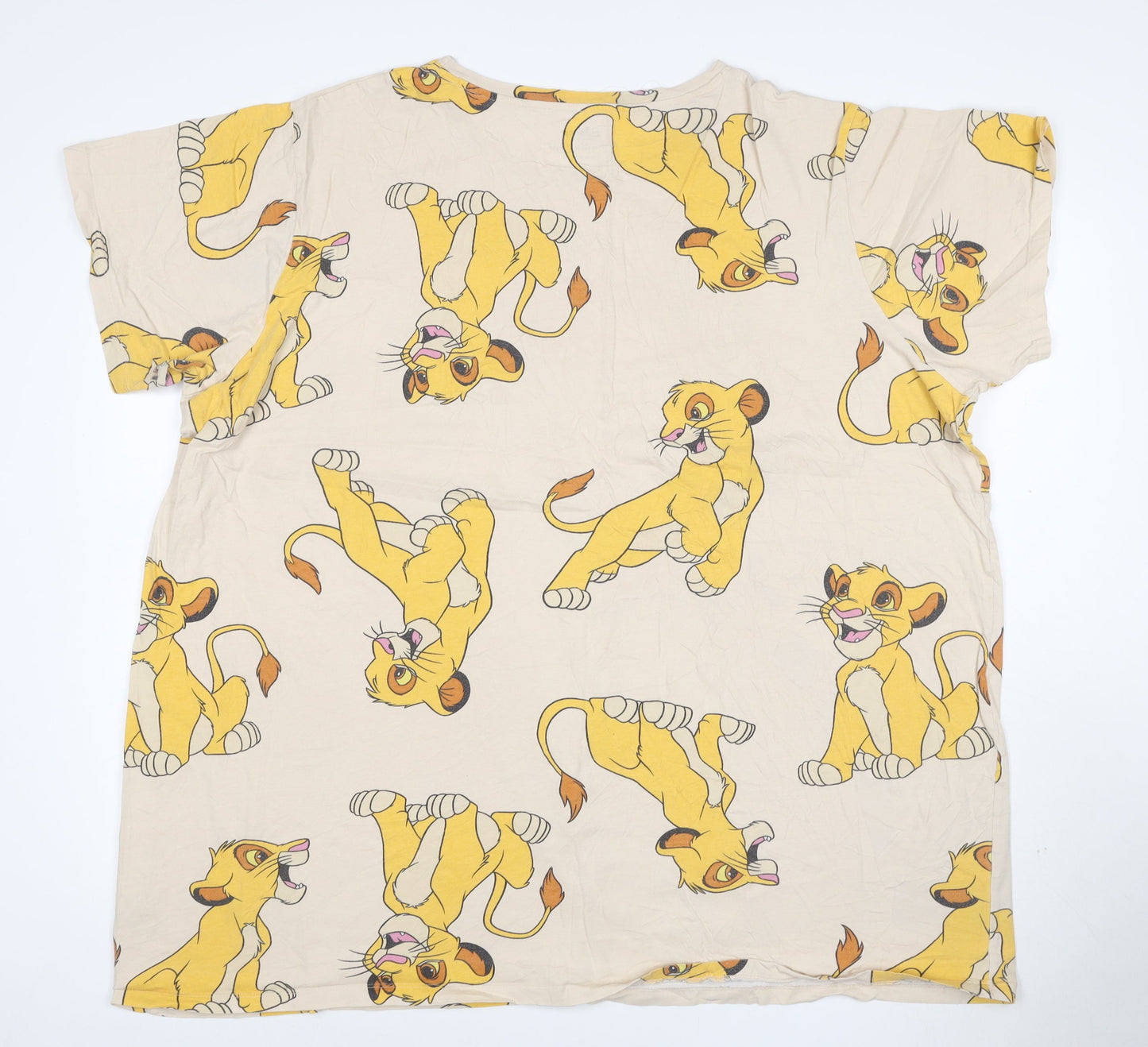 Disney Women Beige Simba Print T-Shirt 2XL Cotton Relaxed Fit