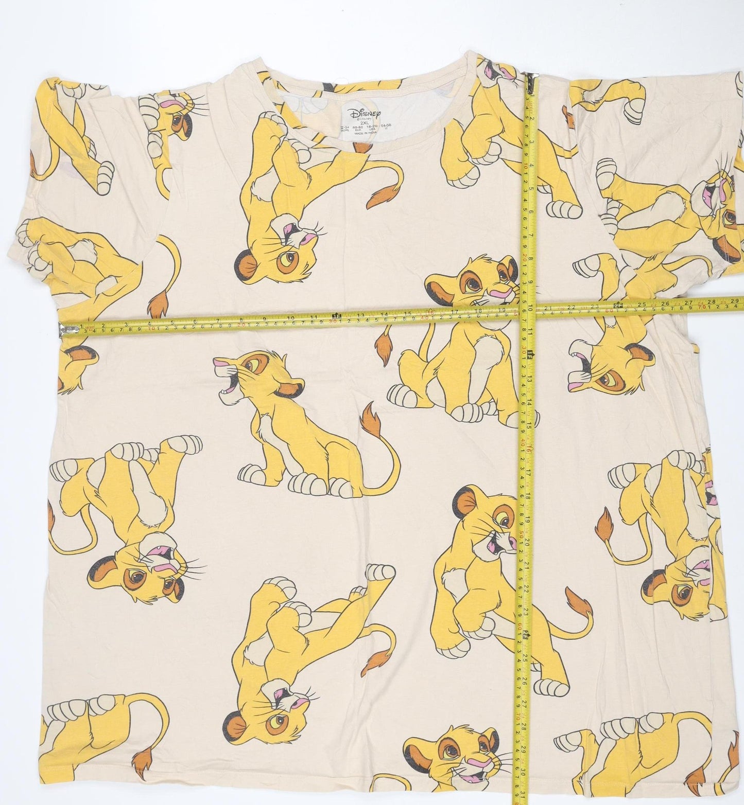 Disney Women Beige Simba Print T-Shirt 2XL Cotton Relaxed Fit