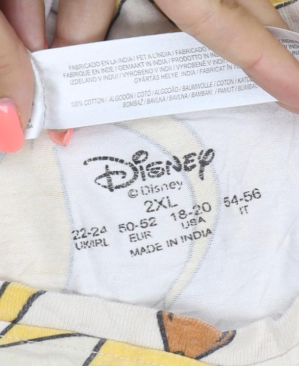 Disney Women Beige Simba Print T-Shirt 2XL Cotton Relaxed Fit