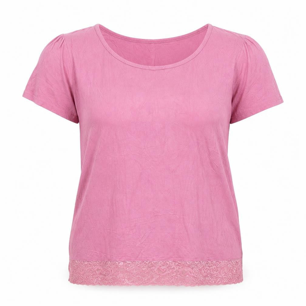 Cottelli Collection Women's Pink Lace Trim Viscose T-Shirt Size 16